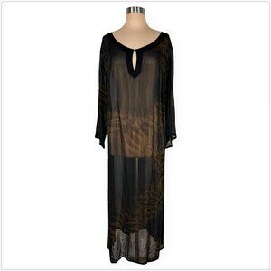Marina Rinaldi Italy Black Brown Animal Print Sheer Viscose Maxi Dress 27 US 18